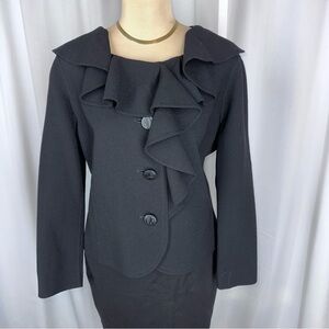 St John Black Label Draped Collar Jacket Sz 8 Black Ruffle Old Money Quiet Lux